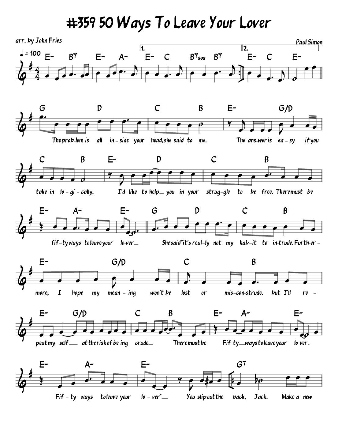 Fifty Ways To Leave Your Lover (arr. John Fries)