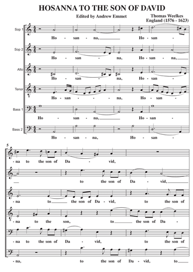 Hosanna To The Son Of David A Cappella SSATBB (arr. Edited by Andrew Emmet)
