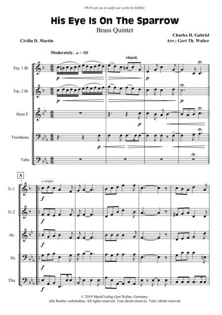 His Eye Is On The Sparrow (arr. Gert Th. Walter)