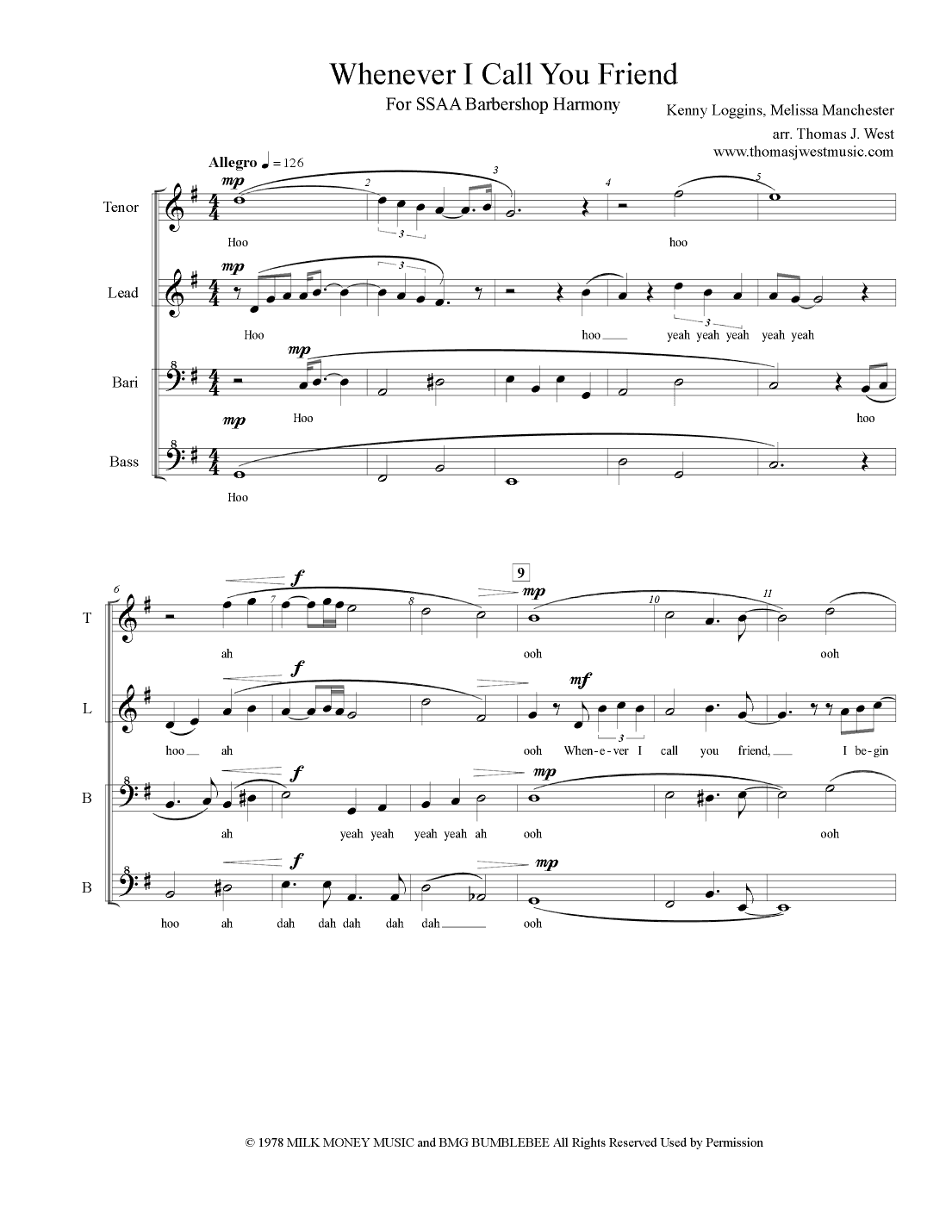 Whenever I Call You "friend" (arr. Thomas J. West)