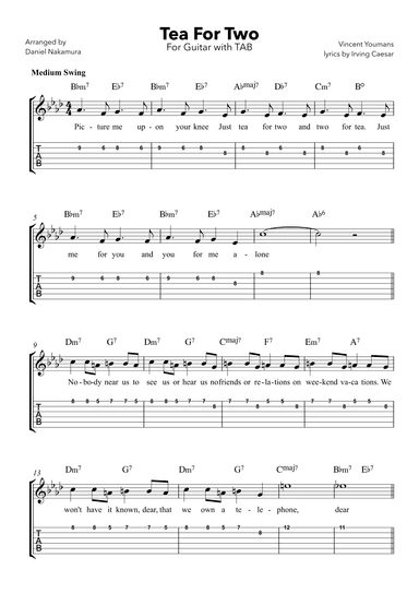 Tea For Two (For Guitar with Lyrics and TAB) (arr. Daniel Nakamura)