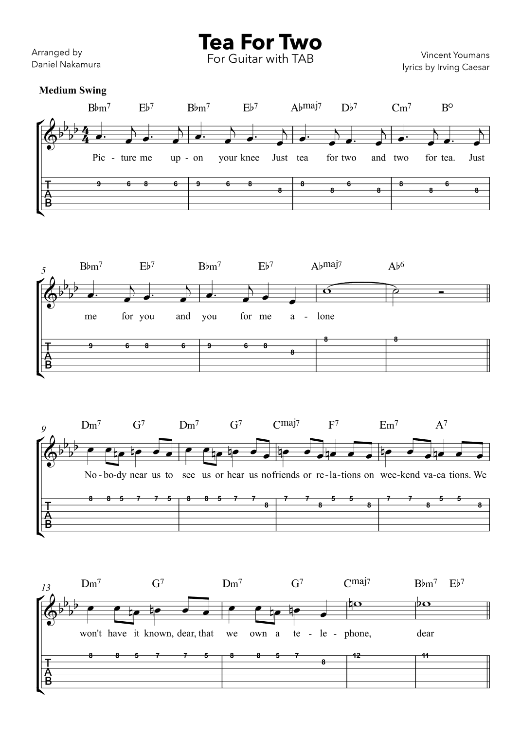 Tea For Two (For Guitar with Lyrics and TAB) (arr. Daniel Nakamura)