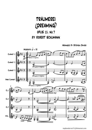 'Traumerei (Dreaming)' Op.15 No.7 by Robert Schumann for Clarinet Quartet. (arr. Stephen Davies)