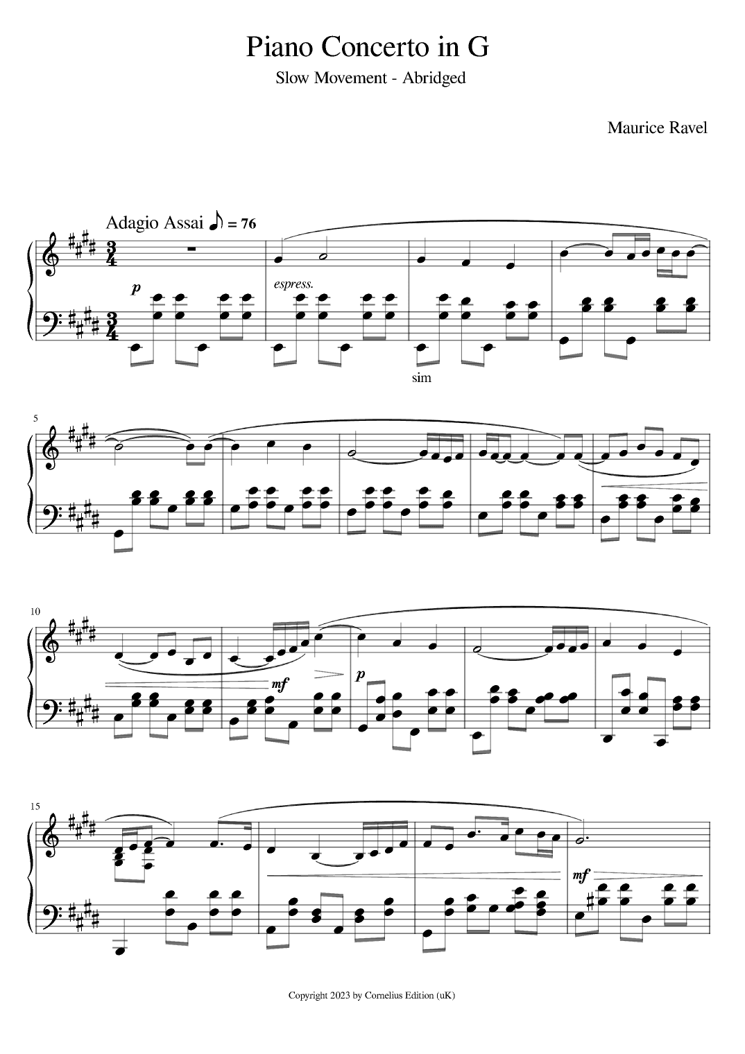 Ravel Piano Concerto in G Slow Movement (abridged) (arr. Marcus Martin)