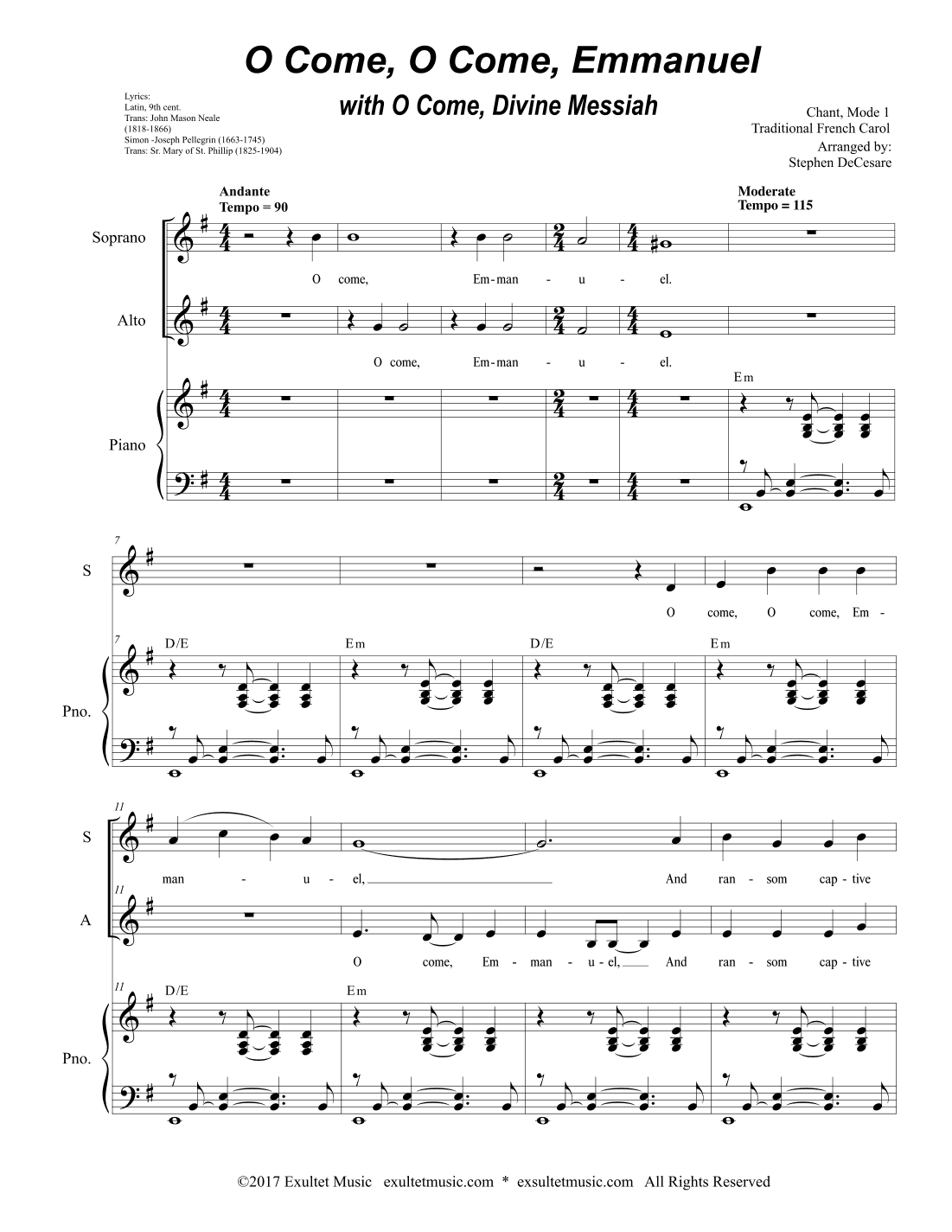 O Come, O Come, Emmanuel (with "O Come, Divine Messiah") (2-part choir - (SA) (arr. Stephen DeCesare)