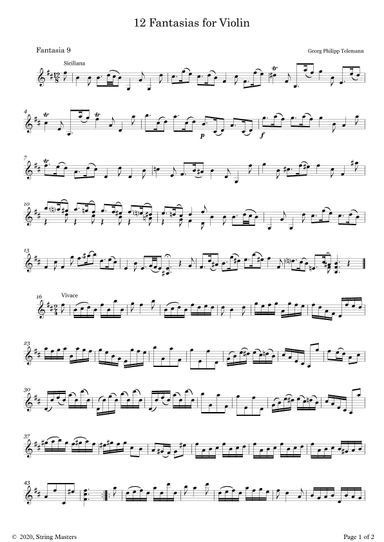 Telemann 12 Fantasias for Solo Violin, No 09 (arr. String Masters)