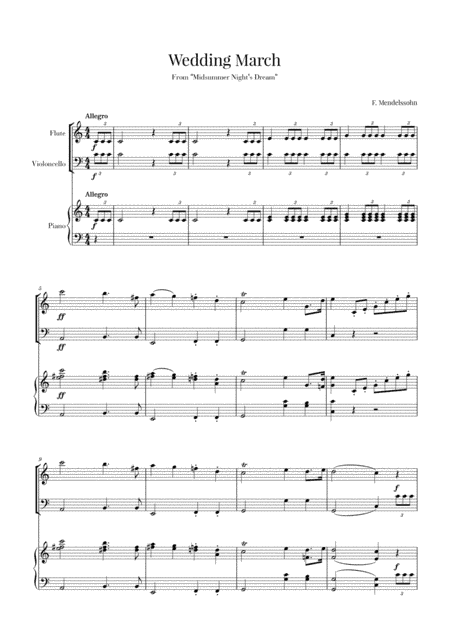 Wedding March for Piano, Flute and Cello - Mendelssohn (arr. Cadenza Editions)