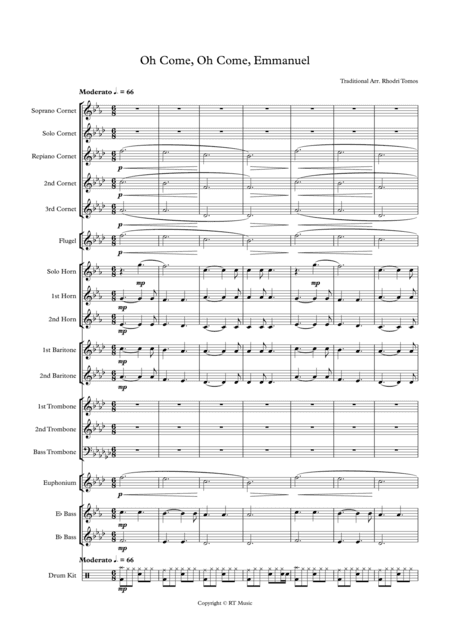 Oh Come, O Come, Emmanuel. Brass band arrangement. Rock ballad 6/8 style. (arr. Rhodri Tomos)