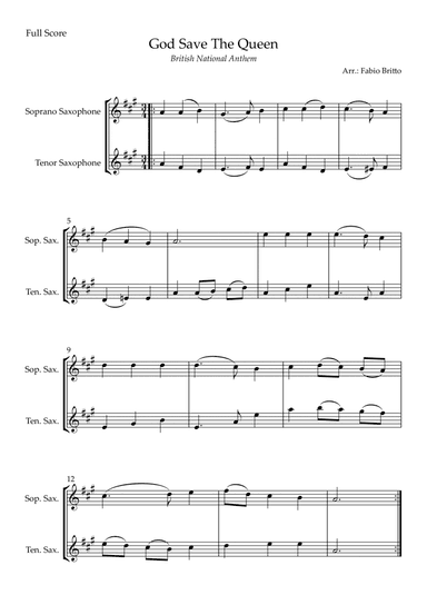 God Save The Queen (British National Anthem) for Soprano Saxophone & Tenor Saxophone Duo (arr. Fabio Britto)