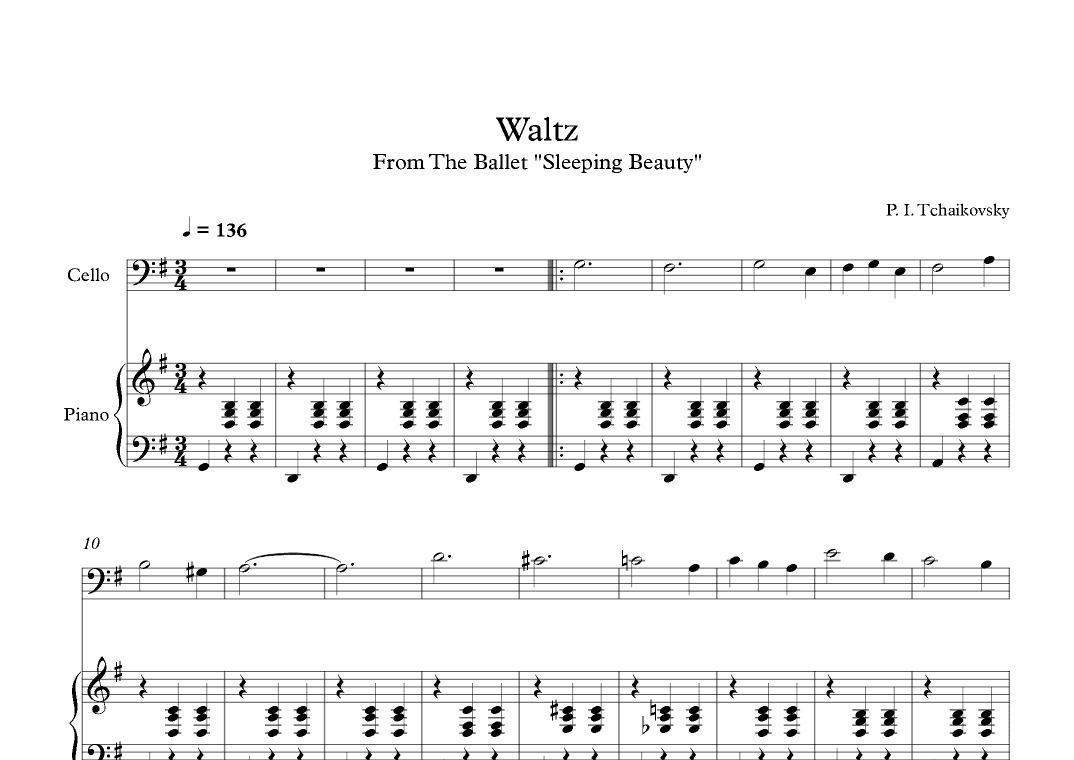 Waltz (Sleeping Beauty) - Peter Ilyich Tchaikovsky (Cello + Piano) (arr. Digital Book Music)