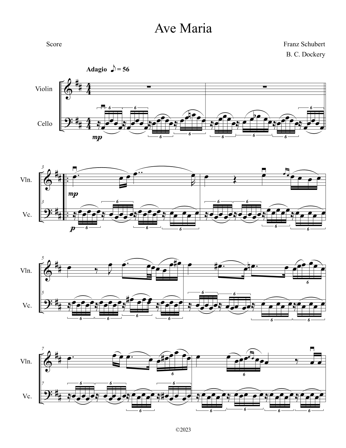 Ave Maria (Violin and Cello Duet) (arr. B. C. Dockery)