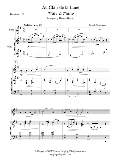 Au Clair de la Lune (arr. Thomas Quigley)
