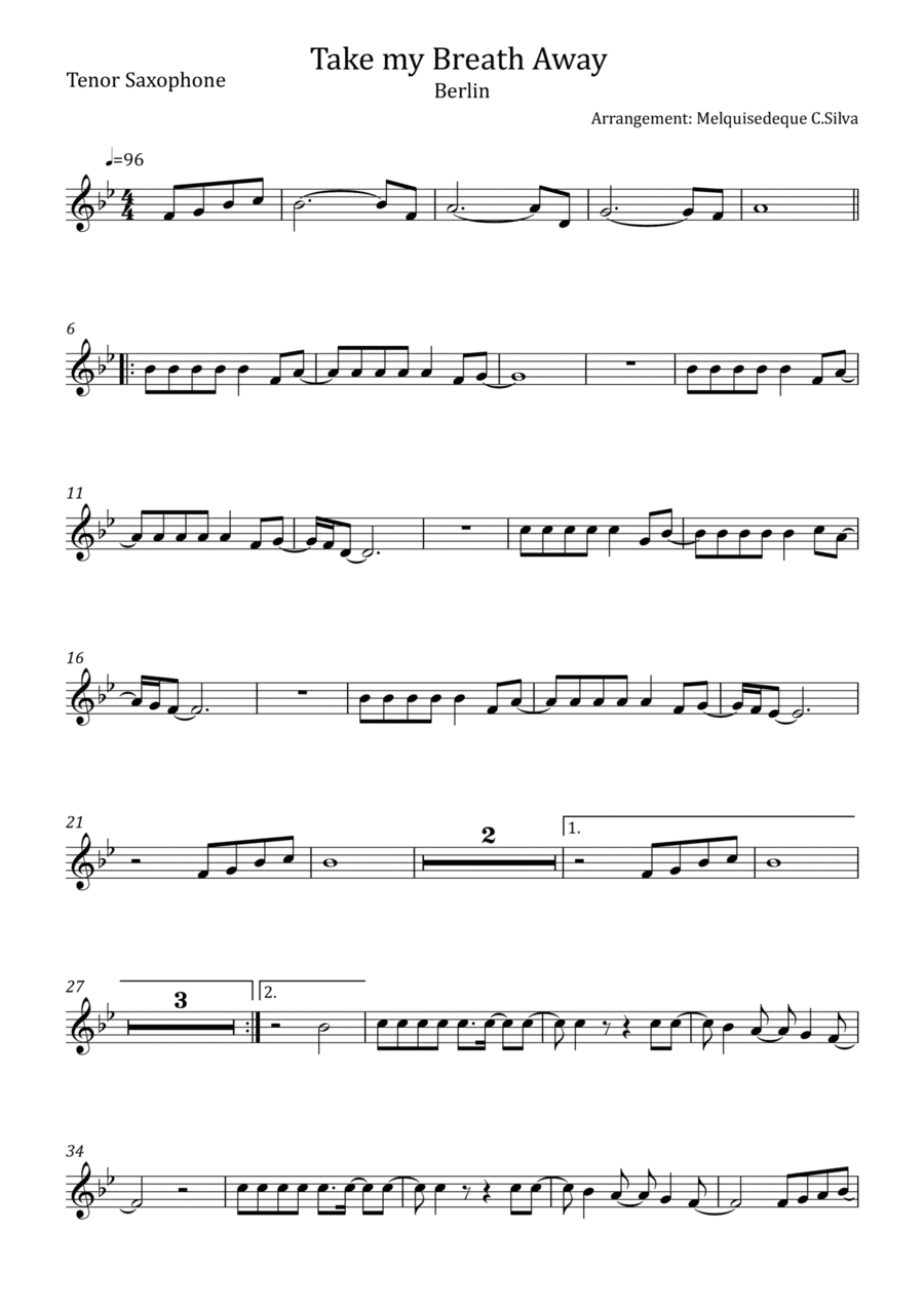 Take My Breath Away (love Theme) (arr. Melquisedeque C.Silva)