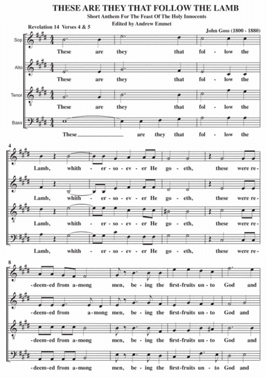 These Are They That Follow The Lamb A Cappella SATB (arr. Edited by Andrew Emmet)