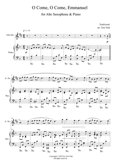 O Come, O Come, Emmanuel (for Alto Saxophone & Piano) (arr. Toni Nita)