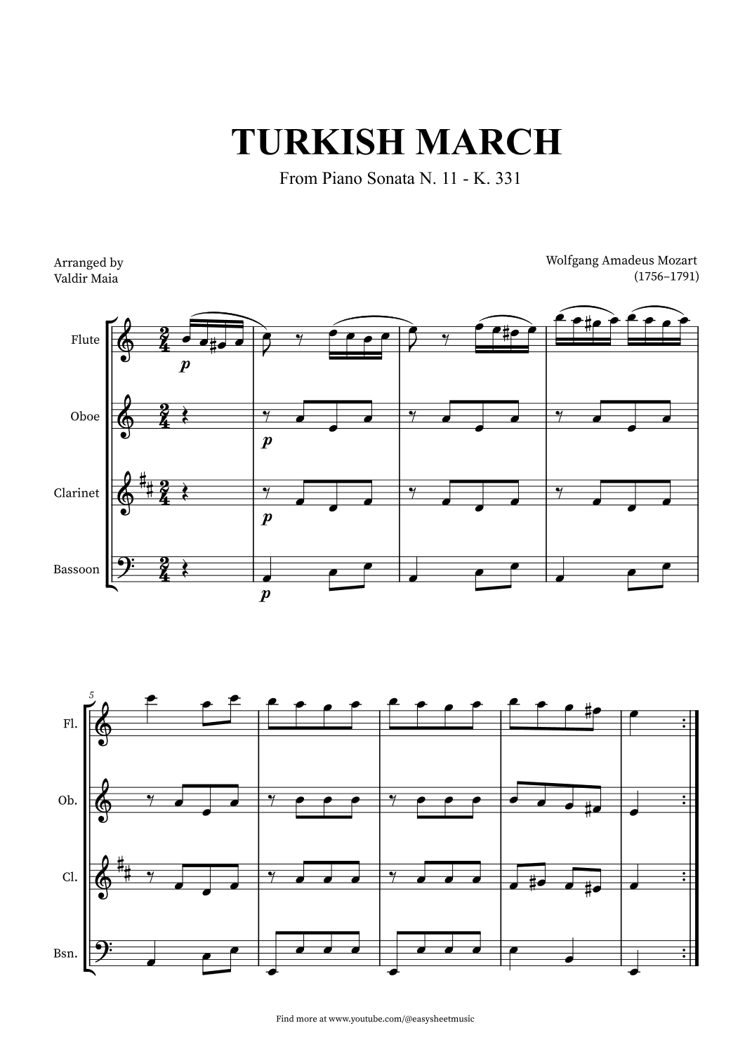 Turkish March - Woodwind Quartet (arr. Valdir Maia)