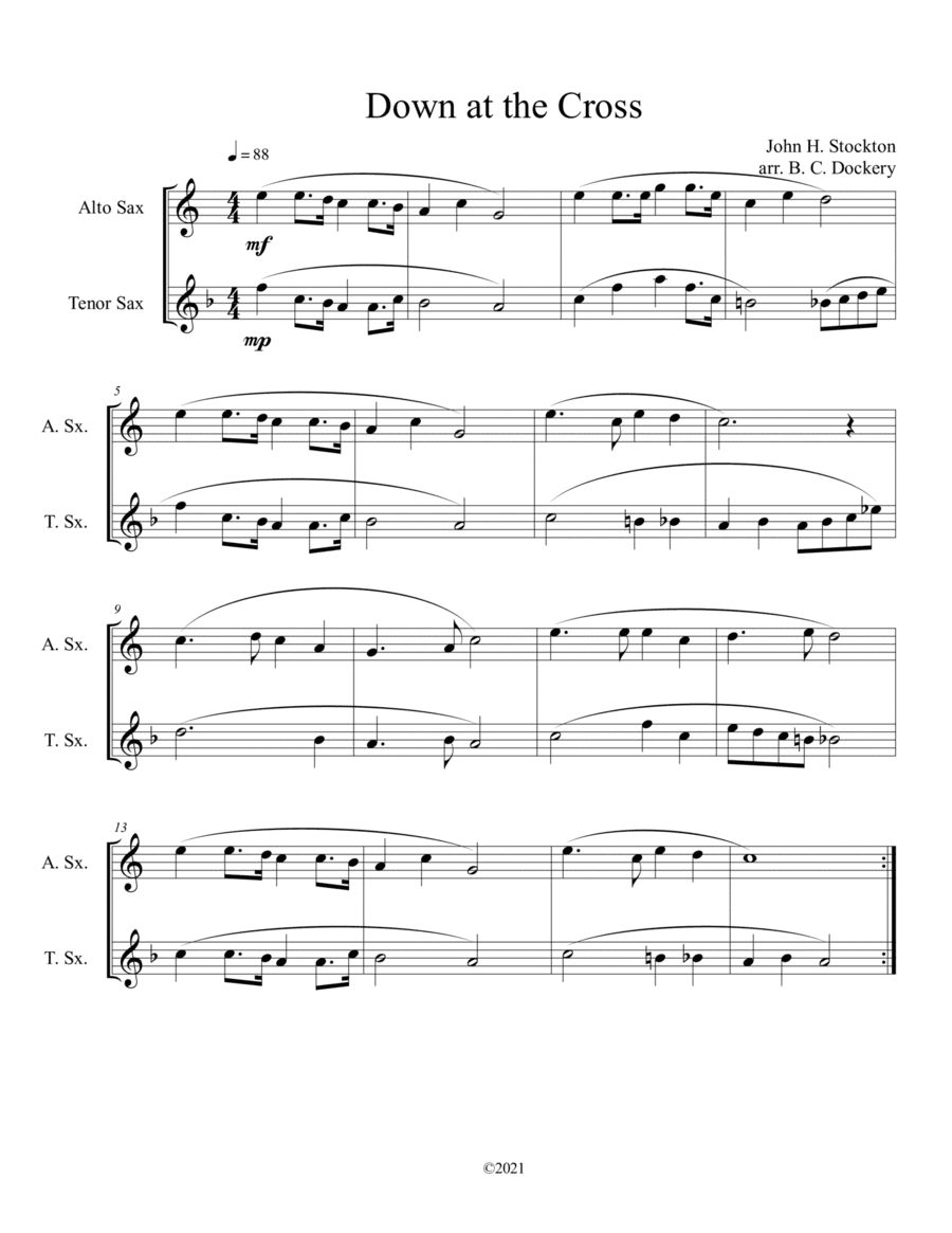 Down at the Cross (alto and tenor sax duet) (arr. B. C. Dockery)