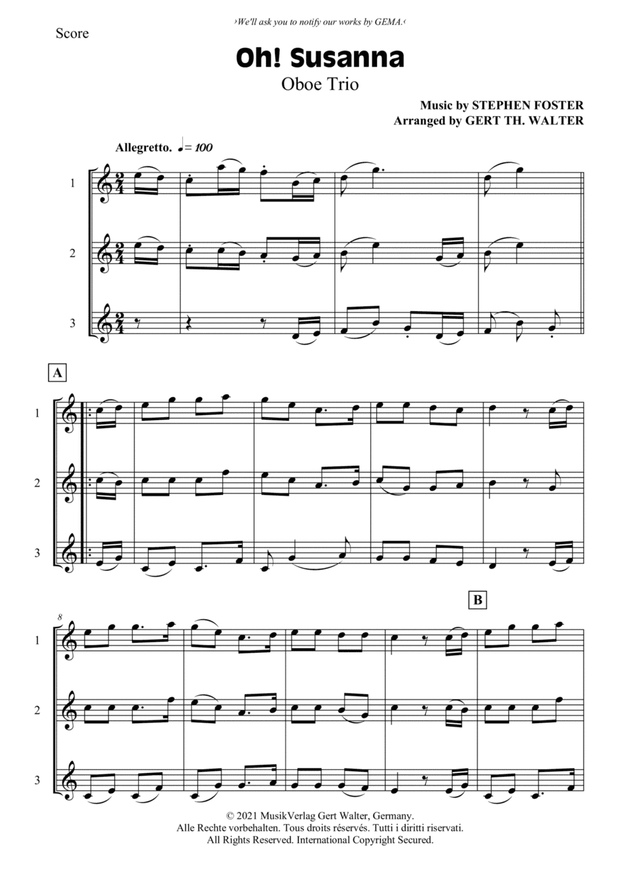 Oh! Susanna (arr. Gert Th. Walter)
