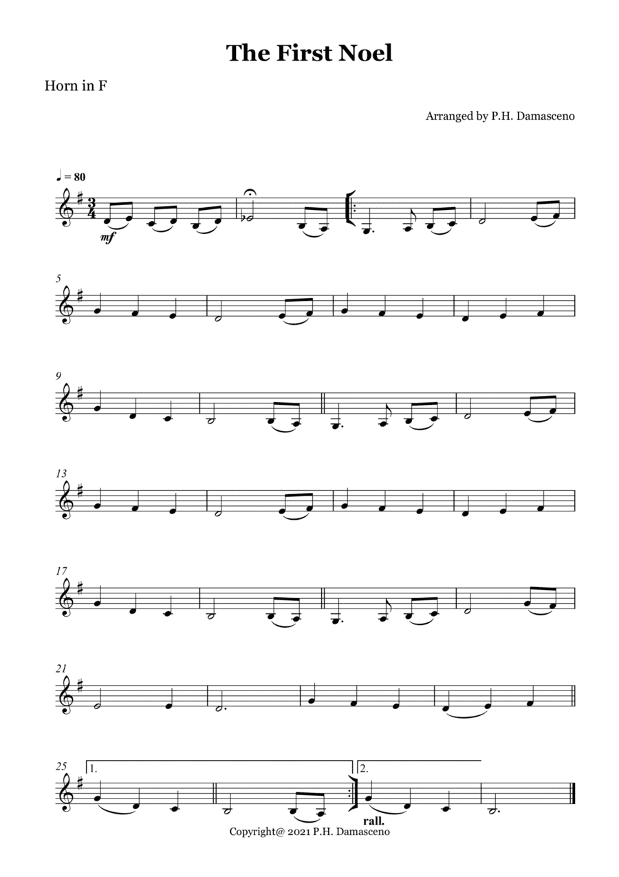 The First Noel - Horn in F Solo (arr. P.H. Damasceno)