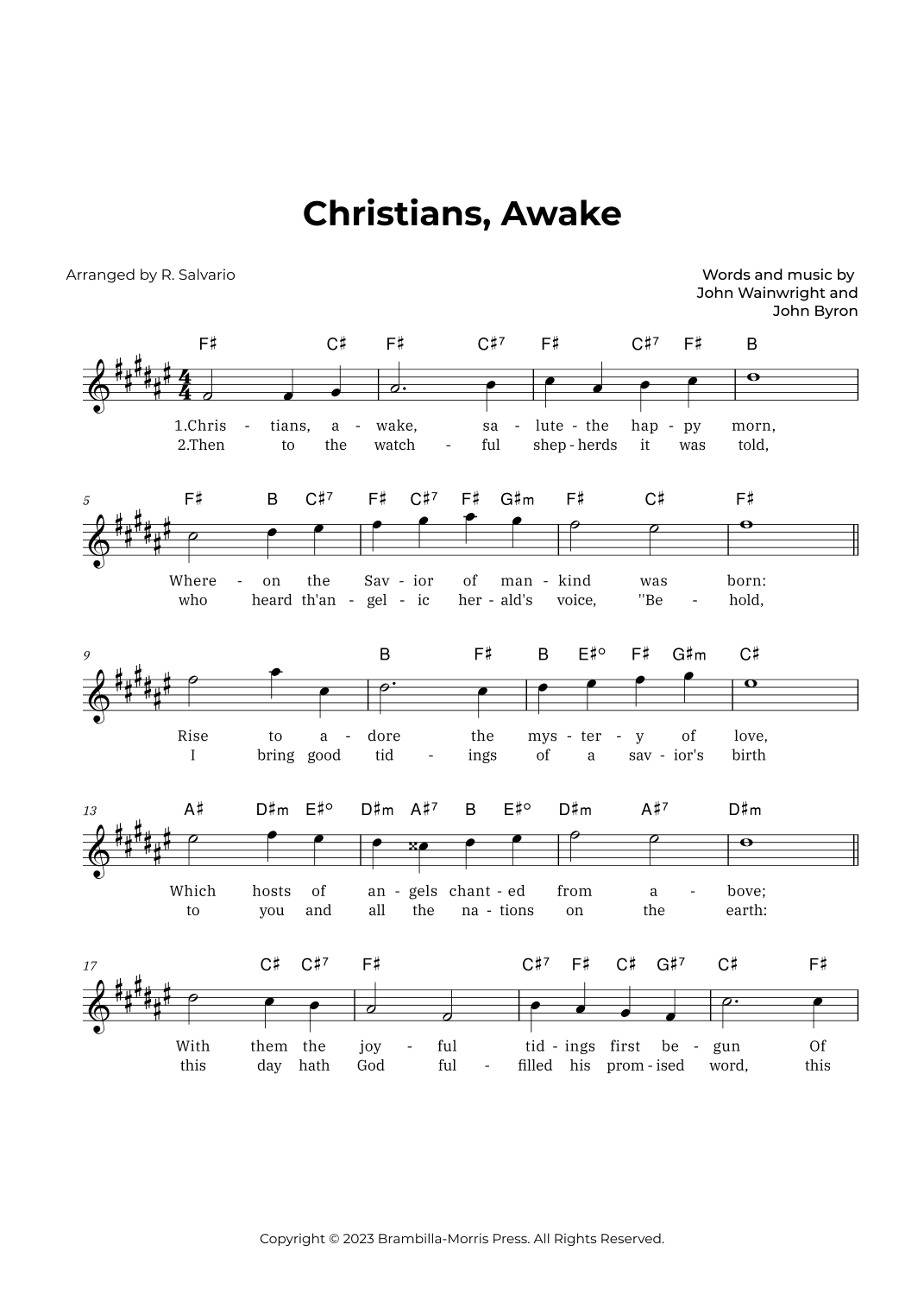 Christians, Awake (Key of F-Sharp Major) (arr. R. Salvario)