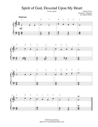Spirit of God, Descend Upon My Heart (Spirit of God, Who Dwells Within My Heart) - for easy piano (arr. Samuel Stokes)