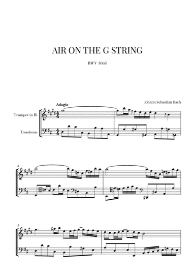 Bach: Air on the G String for Trumpet in Bb and Trombone (arr. Cadenza Editions)