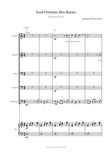 Good Christian Men Rejoice - String quintet and piano with parts (arr. Connie Boss)