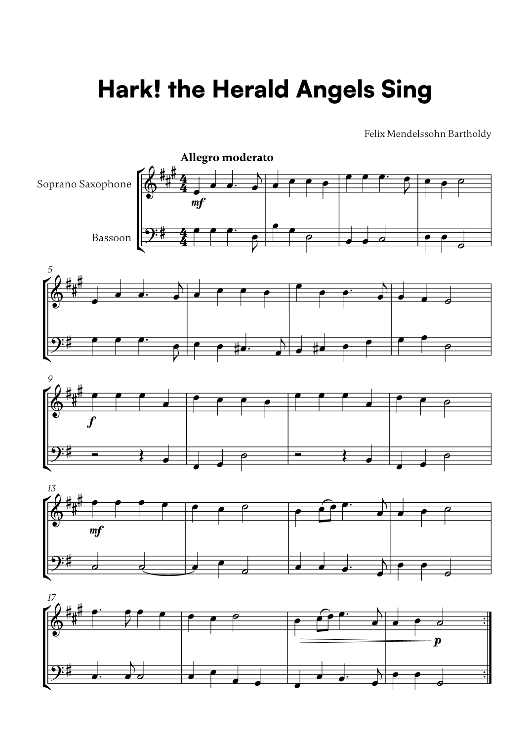 Felix Mendelssohn Bartholdy - Hark the Herald Angels Sing (for Soprano Saxophone and Bassoon) (arr. Cadenza Editions)