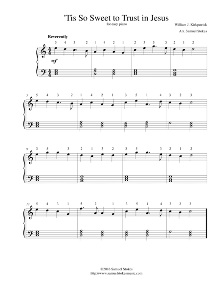 'Tis So Sweet to Trust in Jesus - for easy piano (arr. Samuel Stokes)