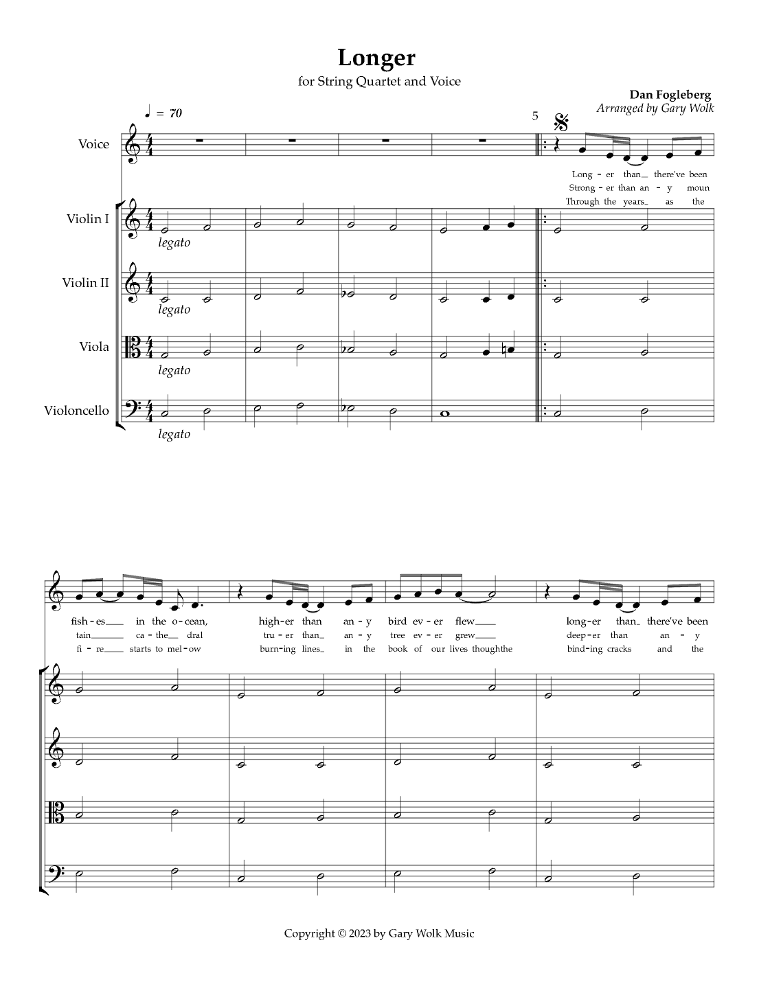 Longer (arr. Gary Wolk)