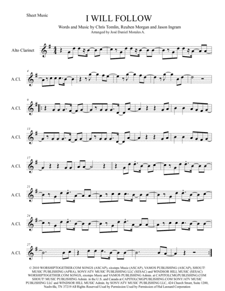 I Will Follow (arr. José Daniel Morales A.)