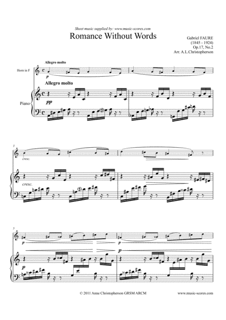 Romance without Words: Op.17, No.2 - French Horn and Piano (arr. Anne L Christopherson GRSM ARCM)