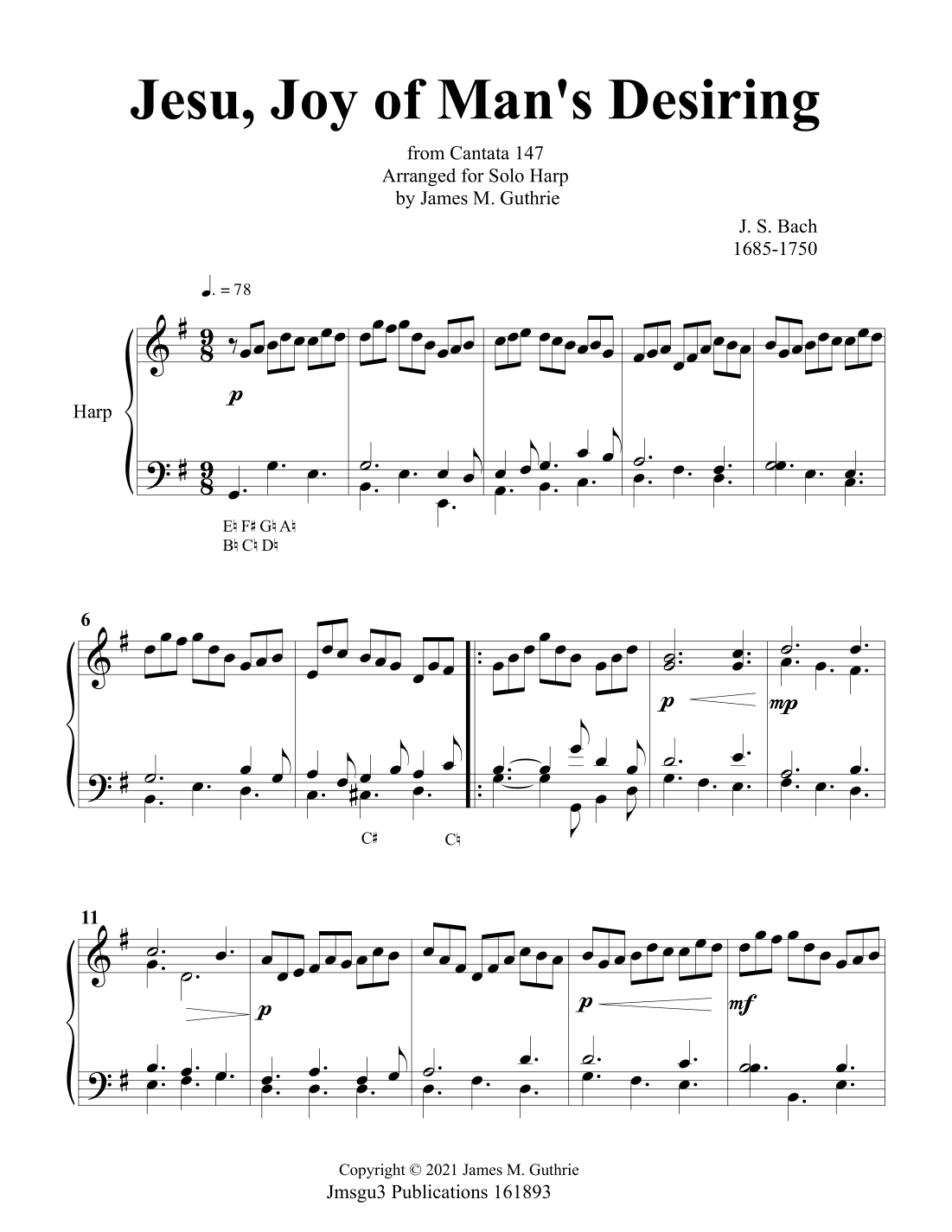 BACH: Jesu, Joy of Man's Desiring for Solo Harp (arr. James M. Guthrie)
