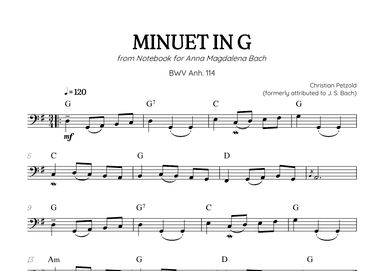 Petzold (Bach) Minuet in G BWV Anh 114 | trombone solo (with chords) (arr. Benzaiten Editions)
