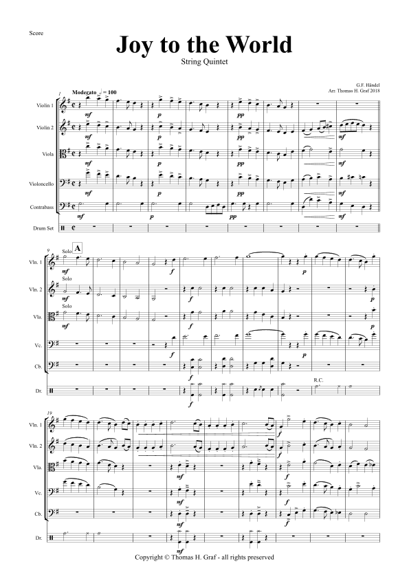 Joy to the World - Second Line Groove - String Quintet (arr. Thomas Graf)