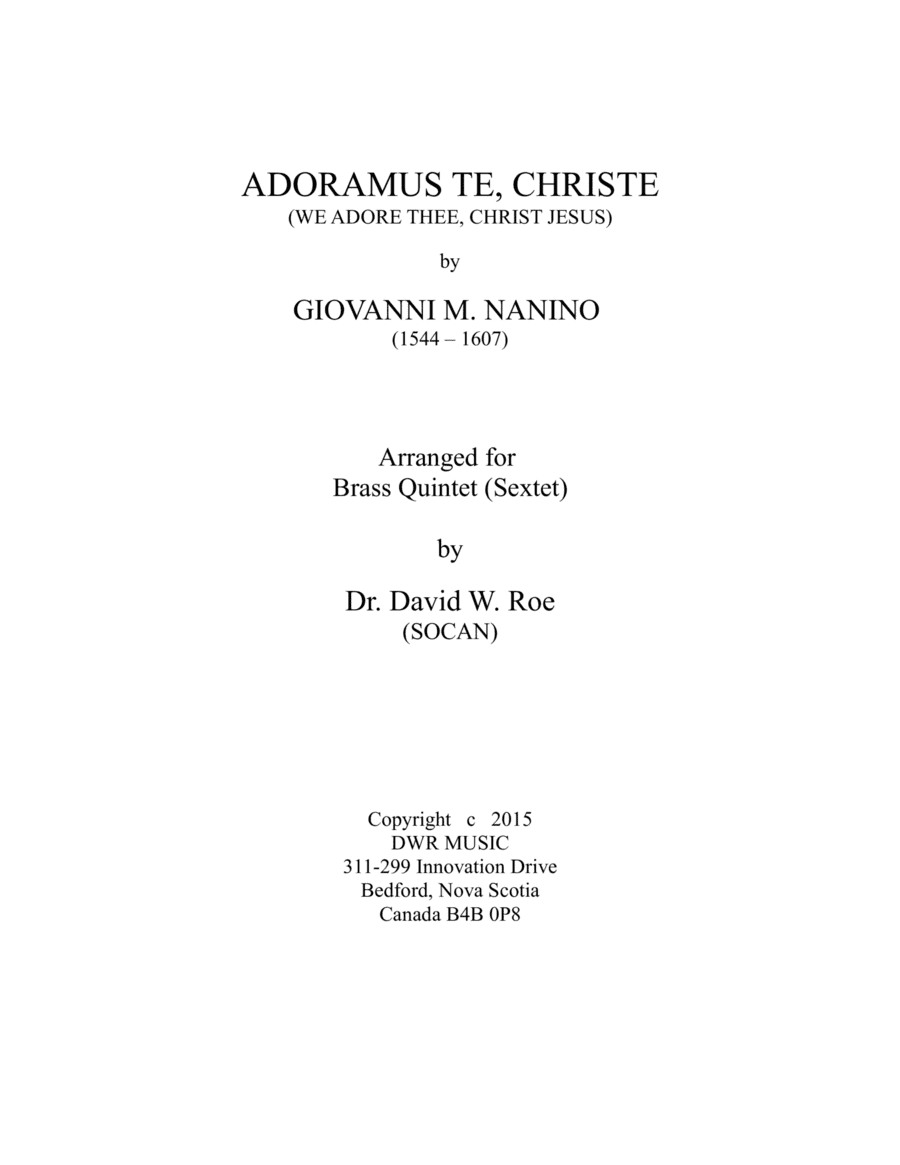 Sing We and Chant It (Thomas Morley 1557-1602) (arr. Dr. David W. Roe (SOCAN))