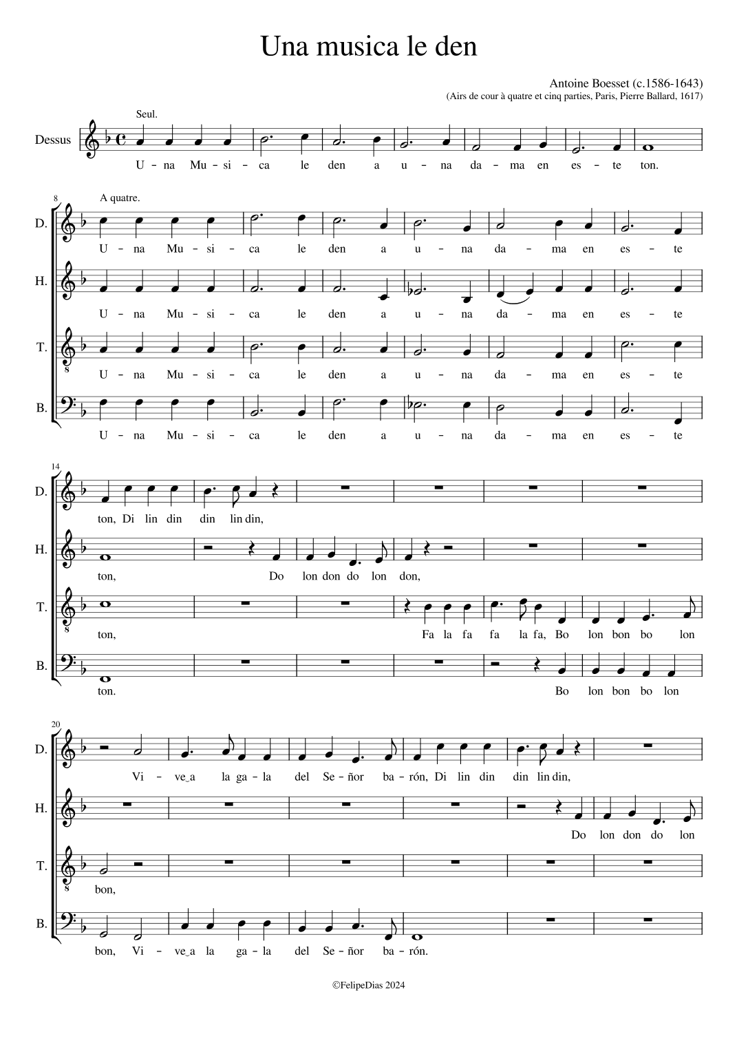 Una musica le den (arr. Early Music Scores)