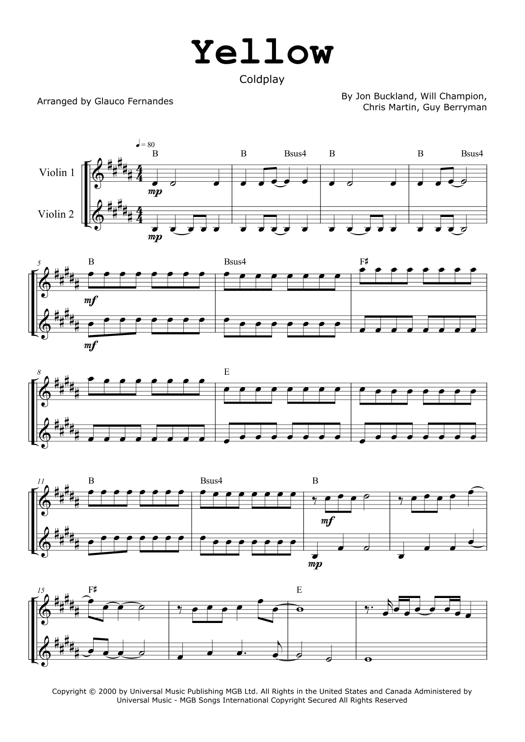 Yellow (arr. Glauco Fernandes)