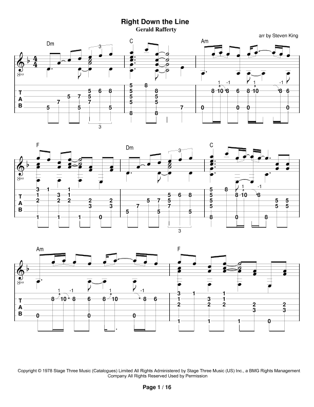 Right Down The Line (arr. Steven King)