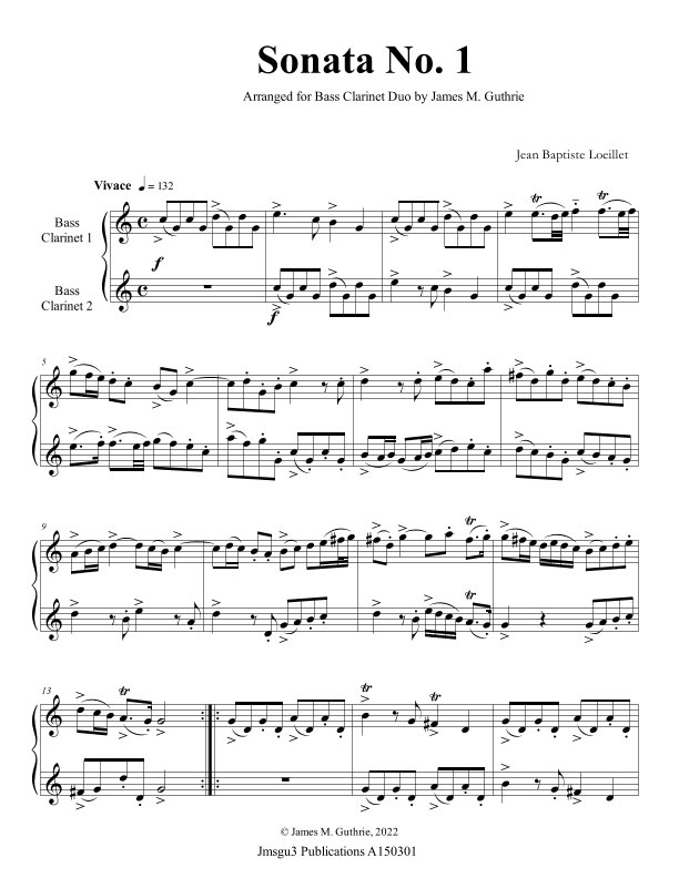 Loeillet: Six Sonatas Op. 5 No. 2 Complete for Bass Clarinet Duo (arr. James M. Guthrie)