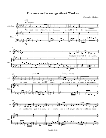Promises and Warnings About Wisdom - for alto solo and piano - orchestral version sold separately