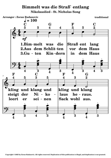 Bimmelt was die Straß´ entlang - for accordion (arr. Zoran Radanovic)