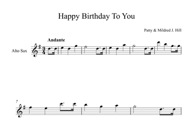Happy Birthday To You - Patty & Mildred J. Hill (Alto Sax) (arr. Digital Book Music)