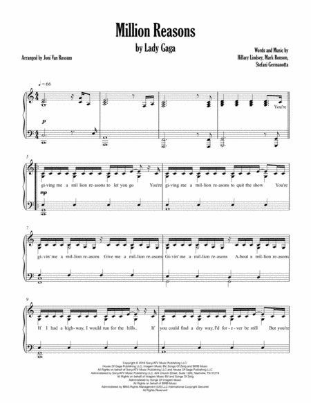 Million Reasons (arr. Joni Van Rossum)