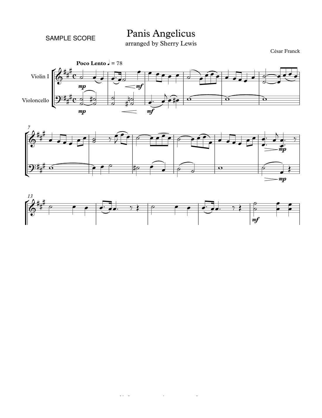 PANIS ANGELICUS  String Duo, Intermediate Level for violin and cello (arr. Sherry Lewis)