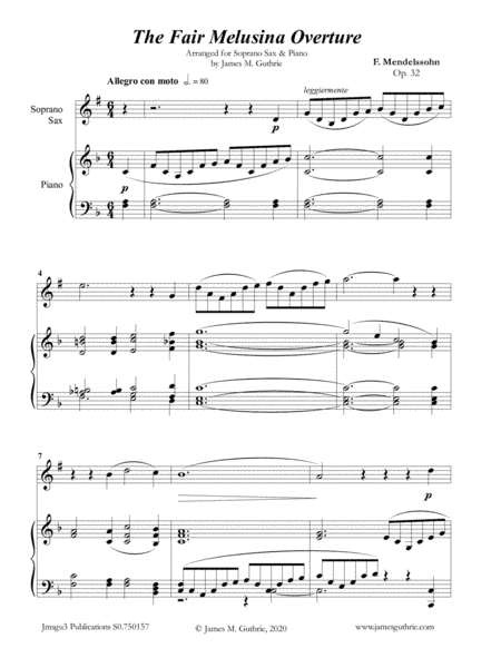 Mendelssohn: The Fair Melusina Overture, Op. 32 for Soprano Sax & Piano (arr. James Guthrie, ASCAP)