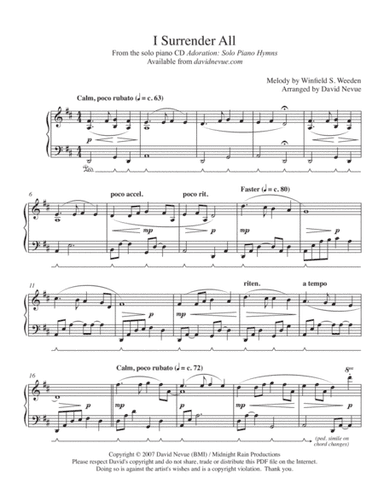 I Surrender All (arr. David Nevue)
