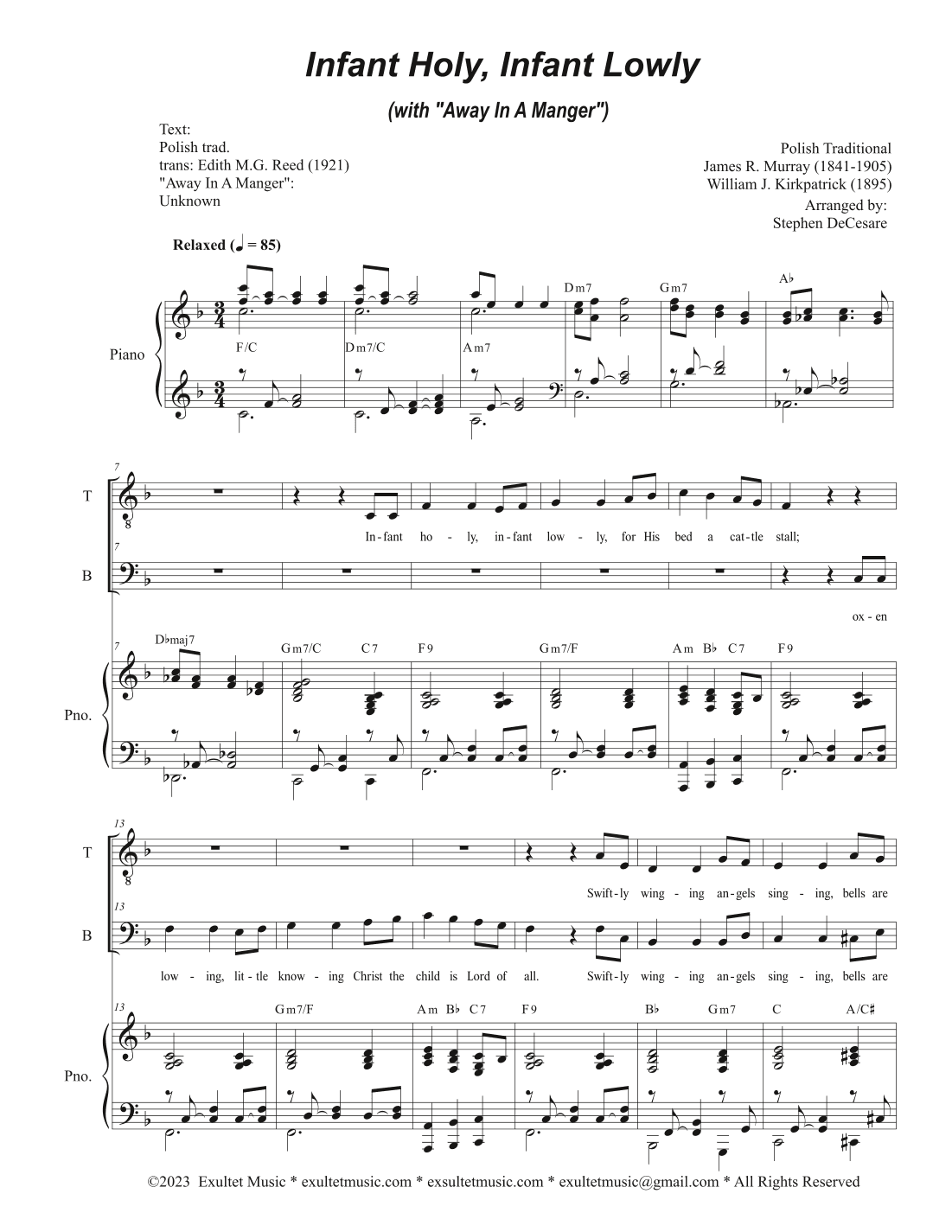 Infant Holy, Infant Lowly (with "Away In A Manger") (2-part choir - (TB) (arr. Stephen DeCesare)