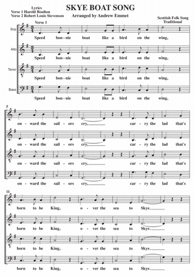 Skye Boat Song A Cappella SATB (arr. Andrew Emmet)