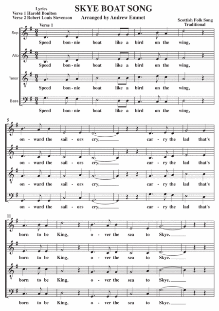 Skye Boat Song A Cappella SATB (arr. Andrew Emmet)